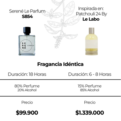 Serené Le Parfum S854 Inspirada en: Patchouli 24 By Le Labo (Kit 50 ML)