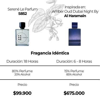 Serené Le Parfum S852 Inspirada en: Amber Oud Dubai Night By Al Haramain (Kit 50 ML)