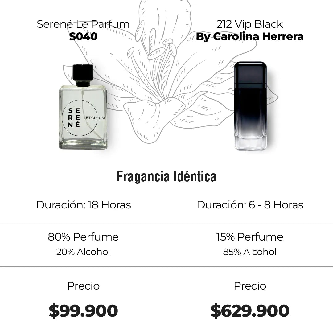 Serene Le Parfum S040 Inspirada en 212 Vip Black por Carolina Herrer