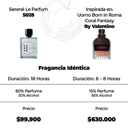 Serené Le Parfum S028 Inspirada en Uomo Born In Roma Coral Fantasy By Valentino
