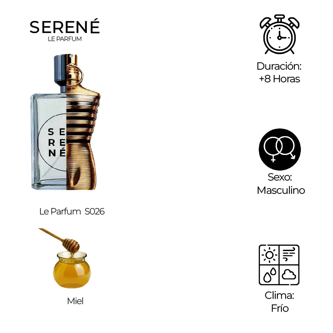 Serené Le Parfum S026 Inspirada en Le Male Elixir By Jean Paul Gaultier (50 ML REGALO)