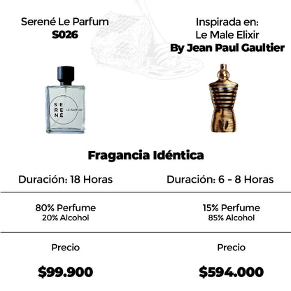 Serené Le Parfum S026 Inspirada en Le Male Elixir By Jean Paul Gaultier (50 ML REGALO)