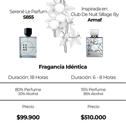 Serené Le Parfum S855 Inspirado en: Club De Nuit Sillage By Armaf (Kit 50 ML)