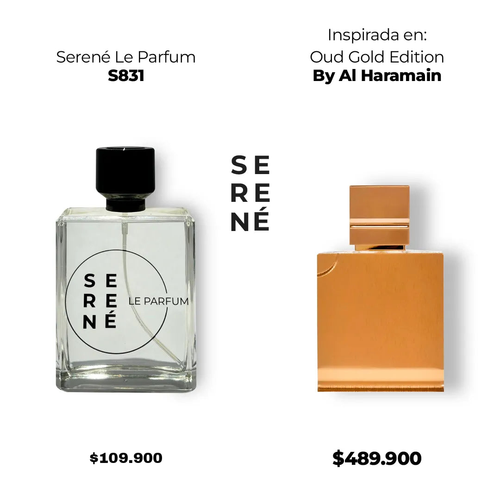 Serené Le Parfum S831 - Inspirada en Amber Oud Gold Edition por Al Haramain (50 ML POR 168)