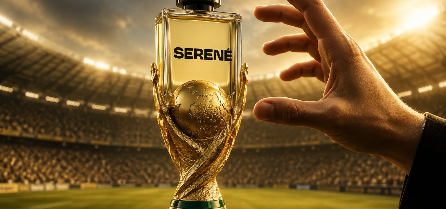 Parley Serené Mundial 2026 — Perfume Serené sobre la copa del Mundo